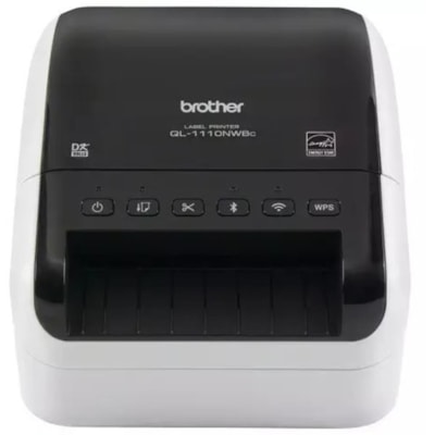 Brother - Imprimante thermique directe QL-1110NWB Bureau - Monochrome - Impression d'étiquette - Fast Ethernet - USB - Bluetooth - Réseau sans-fil - Blanc, Noir luisant - longueur d'impression 118,11 po (3000 mm) x largeur d'impression 4 po (101,60 mm) - 4,33 po/s (110 mm/s) Mono - 1,2 IMPRIME 69 éTIQUETTES/MIN RUBANS DK 4 PO DE LARGEUR