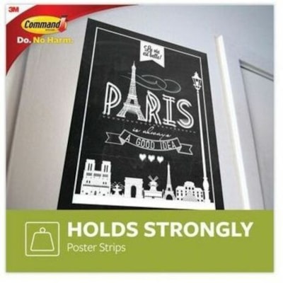 Command Poster Strips 17024-S256NA, Small, White, 256 Strips - 1.75" (44.5 mm) Length x 0.62" (15.7 mm) Width x 0.50" (12.70 mm) Thickness - White - Damage Resistant, Mark Resistant - For Poster, Indoor, Hanging, Smooth Surface, Artwork, Sign, Home, Office, Decorating, Multi Surface - 256 / Pack 17024-S256NA POSTER STRIPS