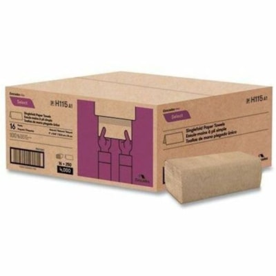 Cascades PRO Singlefold Paper Towel, 9 x 9.45 in - 1 Ply - Single Fold - 9.10" (231.14 mm) Width x 10.20" (259.08 mm) Length - Natural - Fiber - 250/Pack - 16 / Carton 9"X9.45" 