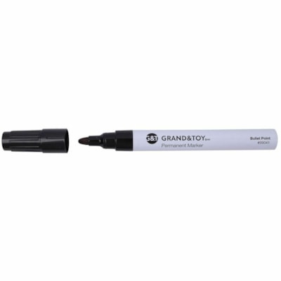 Grand & Toy Metal Can Permanent Markers, Black, Bullet Tip, 10/BX - Bullet Marker Point - Black Ink - White Barrel - 10 / Box QUICK DRYING INK  WATERPROOF 