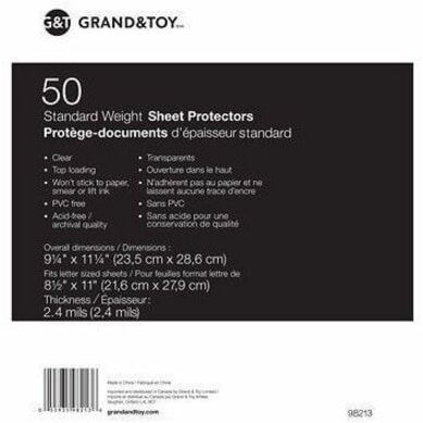 Grand & Toy - Protège-documents transparents d'épaisseur standard format lettre, emb. de 50 - largeur de 9,2 po (233,7 mm) x longueur de 11,2 po (284,5 mm) x épaisseur de 2,4 mil (0,06 mm) - Feuille Capacité - Pour format lettre 8 1/2 po (215,90 mm) x 11 po (279,40 mm) Fe STANDARD  LETTER  NON GLARE 3 HOLE PUNCHED  TOP LOAD