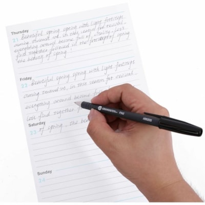 Grand & Toy Rubber Grip Ballpoint Stick Pens, Black, Fine, 12/Box - Fine Round Pen Point - Black Ink - Black Barrel - 12 / Box RUBBERIZED BARREL USES 97824 REFILL ROUNDEDGE