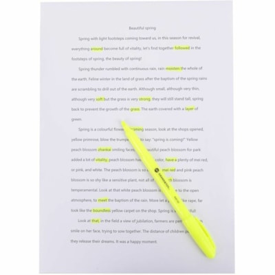 Grand & Toy Pen-Style Fluorescent Highlighters, Fluorescent Yellow, Chisel Tip, 12/BX - Fine Chisel Marker Point - Fluorescent Yellow Ink - Fluorescent Yellow Barrel - 12 / Box WEDGE TIP 3MM SMEAR PROOF INK ROUNDEDGE