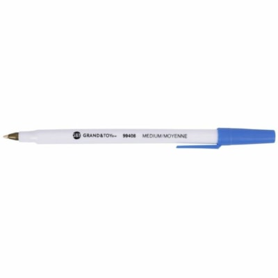 Grand & Toy Premium Ballpoint Stick Pens, Blue, Medium, 12 Each/BX - Medium Round Pen Point - Blue Ink - White Barrel - 12 / Box WHITE ROUND BARREL DISPOSABLE 