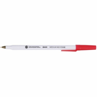 Grand & Toy Premium Ballpoint Stick Pens, Red, Medium, 12 Each/BX - Medium Round Pen Point - Red Ink - White Barrel - 12 / Box WHITE ROUND BARREL DISPOSABLE 