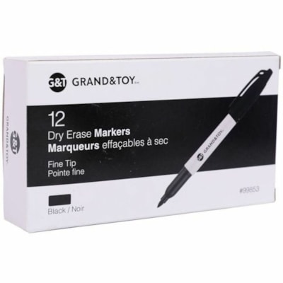 Grand & Toy Low-Odour Dry-Erase Markers, Black, Fine - Fine Marker Point - Black Ink - White Barrel - 1  