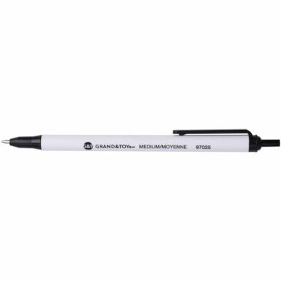 Grand & Toy Retractable Ballpoint Pens, Black, Medium 1.0 mm, 12/BX - 1 mm (0.04") Medium Round Pen Point - Retractable - Black Ink - White Barrel - 12 / Box BLACK REPLACED 97025 