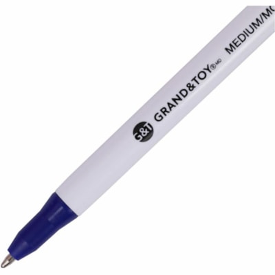 Grand & Toy Retractable Ballpoint Pens, Blue, Medium 1.0 mm, 12/BX - 1 mm (0.04") Medium Round Pen Point - Retractable - Blue Ink - White Barrel - 12 / Box BLUE REPLACED 97021 