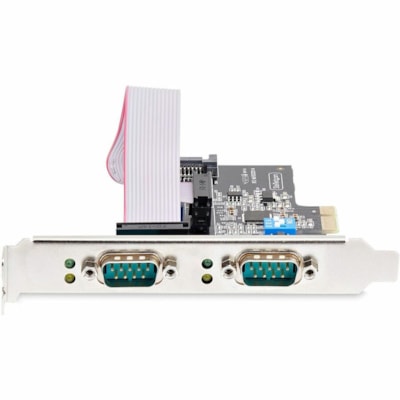 StarTech.com 2-Port Serial PCIe Card, Dual-Port RS232/RS422/RS485 Card, 16C1050 UART, ESD Protection, Windows/Linux, TAA-Compliant - 2-Port PCIe Serial Card features on-board DIP switches allowing each DB9 port to operate in RS-232/RS-422/RS-485 independently; Jumpers provide the option of 12V/5V/RI  CTLR 
