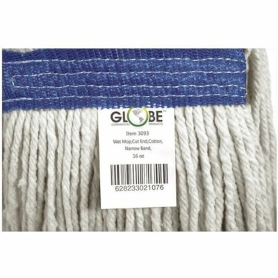 Globe Cot-Pro Cotton Narrow Band Wet Cut End Mop - 16 Oz / White - 7" (177.80 mm) Width x 15.25" (387.35 mm) Length - Narrow Headband, Cut Ends, Absorption - Cotton - White - 16 oz (453.59 g) - 1 Each EXCELLENT ABSORBENCY & RELEASE NOT LAUNDERABLE