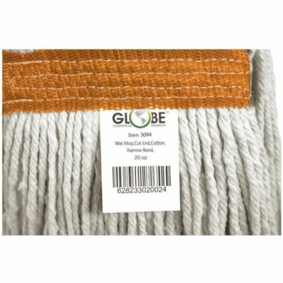 Globe Cot-Pro Cotton Narrow Band Wet Cut End Mop - 20 Oz / White - 7" (177.80 mm) Width x 18" (457.20 mm) Length - Narrow Headband, Cut Ends, Absorption - Cotton - White - 1.25 lb (566.99 g) - 1 Case EXCELLENT ABSORBENCY & RELEASE NOT LAUNDERABLE