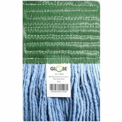 Globe Syn-Pro Synthetic 5 Inch Wide Band Wet Blue Looped End Mop - 16 Oz / Blue - 7" (177.80 mm) Width x 18" (457.20 mm) Length - Wide Headband, Looped Ends, Fray Resistant, Tailband, Tangle Resistant, Chemical Resistant, Disinfectant - Synthetic Yarn - Blue - 16 oz (453.59 g) - 1 Each LOOPED END  SYNTHETIC  BLUE 