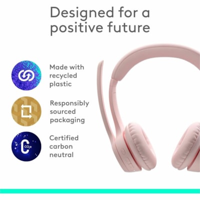 Logitech Zone 300 Headset - Stereo - Wireless - Bluetooth - 98.4 ft (30 m) - 50 Hz to 20 kHz - Over-the-head - Binaural - Supra-aural - Noise Cancelling Microphone - Rose  