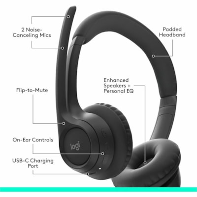 Logitech Zone 300 Headset - Stereo - Wireless - Bluetooth - 98.4 ft - 50 Hz to 20 kHz - Over-the-head - Binaural - Supra-aural - Noise Cancelling Microphone - Black  