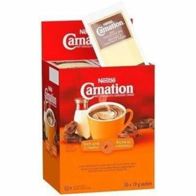 Carnation Rich and Creamy Hot Chocolate, 6-Pack, 50x19g each - Ready-to-Drink - 0.67 oz (19 g) - Hot Chocolate - 50 Pack - 6 Pack 50 PACKS PER BOX SINGLE SERVE PORTION CONTROLLED