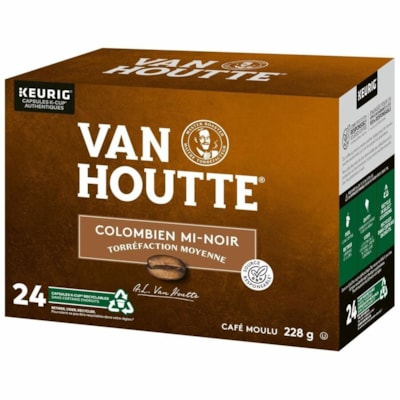 VAN HOUTTE K-Cup Colombian Medium Roast Coffee - Compatible with Keurig K-Cup Brewer - American, Regular - Medium - K-Cup - Colombian - 24 / Box  