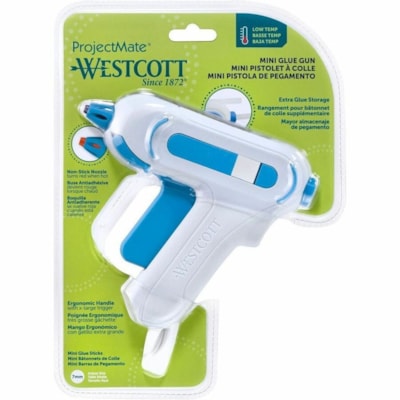 Westcott Premium Safety Mini Hot Glue Gun, Low Temp (16757) - 270°F (132.2°C) - Plastic - Blue, White MAX 270F  NON-STICK NOZZEL ERGO HANDLE W/ X-LARGE TRIGGER