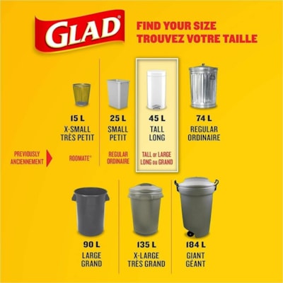 Glad Easy-Tie Trash Bag - 11.89 gal (45000 mL) Capacity - Tie Closure - White - Plastic - Garbage, Kitchen - 12 / Pack FEBREZE FRESH CLEAN SCENT TALL 