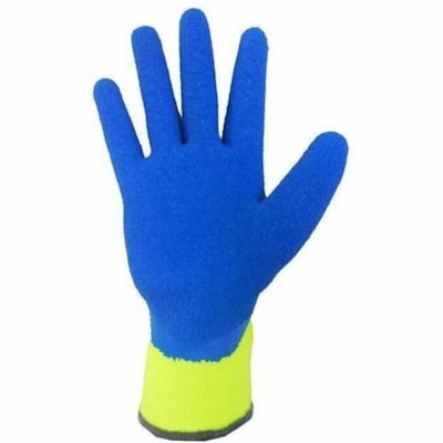 RONCO - Gants de travail thermiques enduits de latex THERMAL - Transfert thermique, Mouillé Protection - Latex froissé Revêtement - Petit Taille - Terry acrylique - Bleu, Jaune - Résistant au froid, Confortable, Excellente adhérence, Souple, Léger, Haute visibilit&  