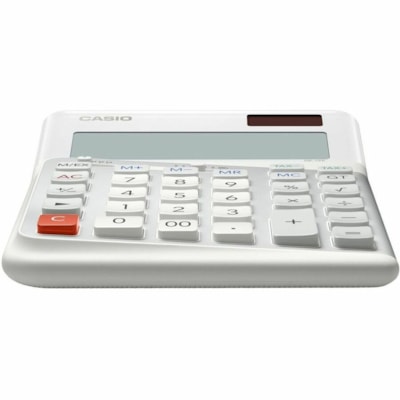 Casio Simple Calculator - Ergonomic Design, Heavy Duty, Extra Large Display, 3-digit Comma, Durable, Plastic Key, Decimal Point Selector Switch, Rounding Selector, Non-slip Rubber Feet, Key Rollover, 4-Key Memory - 1 Line(s) - 12 Digits - LCD - Battery/Solar Powered - 1 x CR2025 - 1.4" Height x 5.5" WHITE  PREMIUM DESK STYLE ERGONOMIC DESIGN  CASE   KEYS