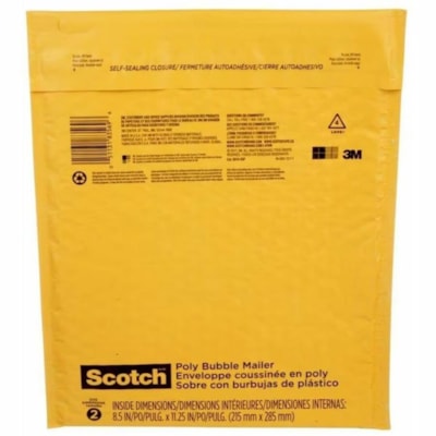 Scotch Plastic Bubble Mailer 8914-ESF, 8.5 in x 11.25 in (21.6 cm x 28.6 cm) - Bubble/Shipping - #2 - 8 1/2" (215.90 mm) Width x 11 1/4" (285.75 mm) Length - Self-sealing - Kraft - Plastic, Poly - 10 / Pack 8.5" X 11.25" 