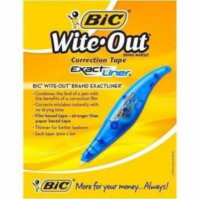 Wite-Out - Ruban correcteur Exact Liner - largeur du ruban 0,20 po (5 mm) x longueur du ruban 19,7 pi (6 m) - Tape Blanc - Dispenser Bleu - Séchage rapide, Inodore, Résistant aux déchirures, Ergonomique, Facile de préhension, Confortable, Non-rechargeable - Blanc - Plasti PENS STYLE 10 BX 
