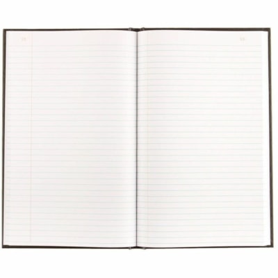 Blueline Account Book A790200.01 - 200 Pages - Printed - Perfect Bound - Both Side Ruling Surface - Ruled Front Ruling - Ruled Brown Margin - 12.52" (318 mm) Height x 7.64" (194 mm) Width - White Paper - Black Cover - Hard Cover, Numbered, Durable, Stiff-cover - Recycled STIFF BLK COVER WHT PAPER 35 LINES 50% REC. BLUELINE