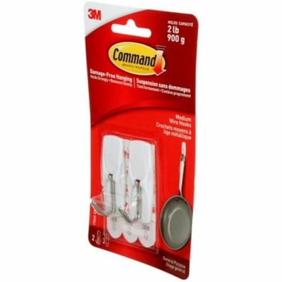 Command Hook - 2 Hooks - 2 Medium Hook - 2 lb (907.18 g) Capacity - 2.16" (54.86 mm) Height x 0.87" (22.10 mm) Width x 0.83" (21.08 mm) Length - for Apartment, Coat, Dorm, Glass, Home, Office, Paint, Tile, Wall, Wood - Plastic, Metal - White - 2 / Unit TOGGLE HOOK MEDIUM SZ 2 HOOKS AND 3 STRIPS
