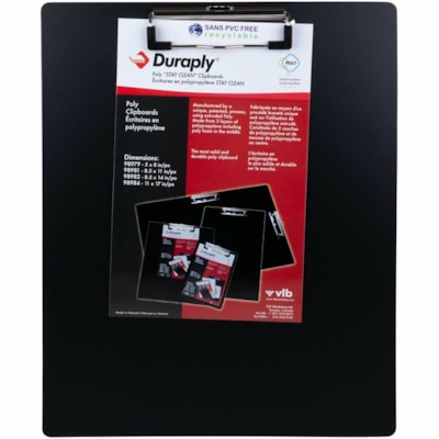 Duraply STAY CLEAN Clipboard - Polypropylene - Black 8.5"X11" NOTE SIZE  BLACK 