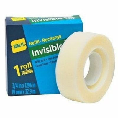 Seal-It Invisible Tape - 36.1 yd (33 m) Length x 0.75" (19.1 mm) Width - 1" (25.40 mm) Core - Matte - Clear, Transparent - Split Resistant, Tear Resistant - For Office - 1 Roll INVISIBLE 