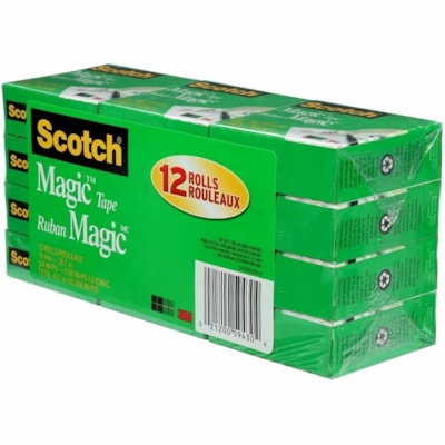 Scotch Magic Tape, 810-12BX-CA, 3/4 in x 41.6 yd (19 mm x 38.1 m), Boxed - 41.7 yd (38.1 m) Length x 0.75" (19 mm) Width - 1" Core - Matte - Transparent - Matte Acetate Backing - Acrylic Adhesive - Moisture Resistant, Yellowing Resistant, Split Resistant - For Home, School, Office, General Purpose,   