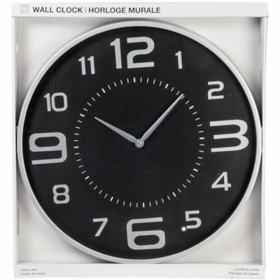 CTG - Horloge murale Austin - Analogique - Quartz - Case Noir/Argent SILVER WITH BLACK DIAL 1.75" DEEP