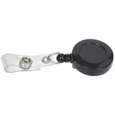 Merangue ID Badge Reels - Vertical - 1.25" (31.75 mm) Height x 1.20" (30.48 mm) Width - Plastic, Metal - Black, Clear - Retractable, Reusable - 25 / Pack KLIP N' PULL 24' WIRE 25 PACK