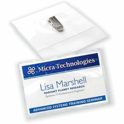 Avery Garment-Friendly Clip-Style Name Badge Kit, White, 4" x 3" , 24/BX - 3" (76.20 mm) Width x 4" (101.60 mm) Height - Insertable, Reusable, PVC-free, Durable, Swivel - Clear, White - 24 / Box 24/BX - 8 SHTS/BX  3/SHT 
