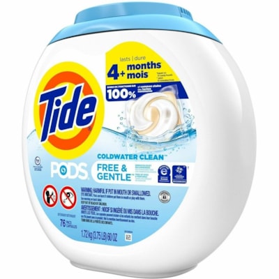 Tide Free & Gentle Laundry Detergent - For Household, Washing Machine - Liquid, Pod - 76 - Hypoallergenic, Dye-free, Color Safe, Unscented 76 PODS PER PACK 