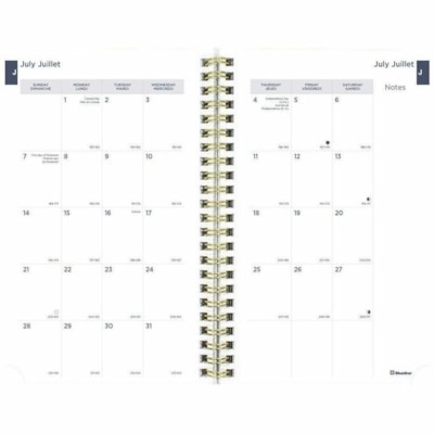 Blueline Academic Weekly Planner Geo 2024-2025, Bilingual - Academic - Weekly, Monthly - 13 Month - July 2024 to July 2025 - 1 Week Double Page Layout - 5" (127 mm) x 8" (203.20 mm) Sheet Size - Twin Wire - Paper - Poly Cover - Monthly Planner, Ruled, Sticker Sheet, Tear-off, Bilingual, Moon Phases,  