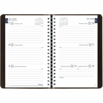 Blueline 2025-2026 13-Month Weekly/Monthly Academic Planner - July to July - 8" x 5" - Black - Bilingual - Academic - Weekly, Monthly - 13 Month - July 2025 to July 2026 - 1 Week Double Page Layout - 5" (127 mm) x 8" (203.20 mm) Sheet Size - Twin Wire - Black - Paper - Vicuana Cover - Holiday Listin  