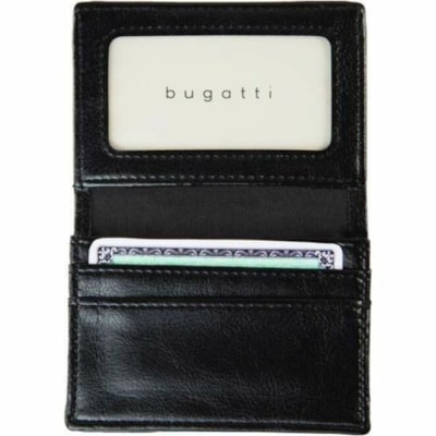 bugatti Carrying Case (Wallet) Business Card - Black - Leather Body - 4" (101.60 mm) Width - 1 SCREENED WINDOW 3 CHANNELS FOR CARDS 50 BUSINESS CARDS CAPACI