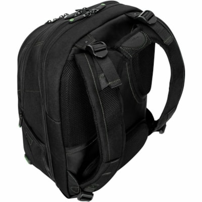 Targus Spruce EcoSmart TBB013US Carrying Case (Backpack) for 15.6" to 16" Notebook, Workstation, Accessories - Black, Green  - Drop Resistant, Bump Resistant - Polyester, Fabric, Plastic Body - Checkpoint Friendly - Shoulder Strap, Trolley Strap - 18.75" (476.25 mm) Height x 13" (330.20 mm) Width x   CASE 