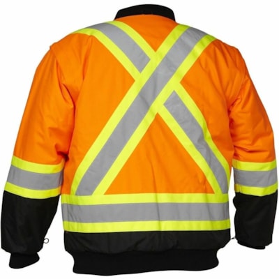 Forcefield 4-in-1 Hi Vis Orange Safety Parka, Large - Large - Zipper Closure - Polyester - Orange - Water Resistant, Wind Proof, Heavy Duty, Tear Resistant, Storm Flap, Drawstring Hood, Front Zipper Closure - 1 / Unit  