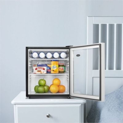 Danby 1.6 cu. ft. Compact Glass Door Fridge In Platinum - 45.31 L - Reversible - 45.31 L Net Refrigerator Capacity - 120 V AC - Platinum, Black - Freestanding - LED Light BLACK CABINET /W GLASS DOOR 