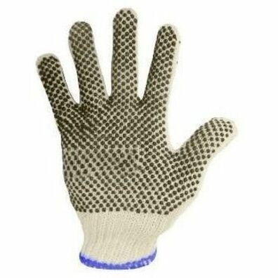 RONCO Care String Knit Gloves - 9.84" (250 mm) Glove Length - Polyvinyl Chloride (PVC) Coating - 9 Size Number - Large Size - For Right/Left Hand - Polyester Cotton - Natural - Grip Dots, Comfortable, Food Safe, Firm Wet Grip, Breathable, Stretchable, Machine Washable, Snug Fit, Knit Wrist - For Foo WITH PVC DOTS (ONE SIDE) 