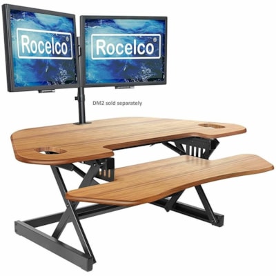 Rocelco 46" Corner Adjustable Desk Riser - 40 lb (18143.69 g) Load Capacity - 3 Devices Supported - Desk - Teak - For Monitor, Notebook - Ergonomic, Keyboard Tray, Grommet, Cable Management, Adjustable table Desk Riser 