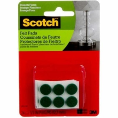 Scotch Felt Pad - Round - Green - 24/Pack SELFSTICK  SIZE0.5 IN (1.27CM) 