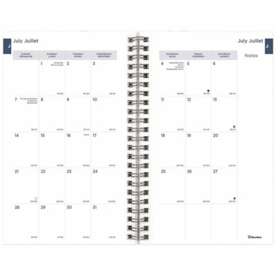 Brownline Academic Weekly Planner Blossom 2024-2025, Bilingual, CA114BPG - Academic - Weekly, Monthly - 13 Month - July 2024 to July 2025 - 1 Week Double Page Layout - 5" (127 mm) x 8" (203.20 mm) Sheet Size - Twin Wire - Paper - Blossom Blue Poly Cover - Monthly Planner, Ruled, Sticker Sheet, Tear-  