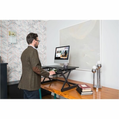 Rocelco 32"W-18"H Adjustable Desk Riser - 35 lb (15875.73 g) Load Capacity - 18" (457.20 mm) Height x 32" (812.80 mm) Width x 23.60" (599.44 mm) Depth - Desk, Freestanding - Matte - Metal, Medium Density Fiberboard (MDF), Laminate - Black - For Monitor, Notebook, Keyboard, Commercial - Ergonomic, Ke esk Riser 