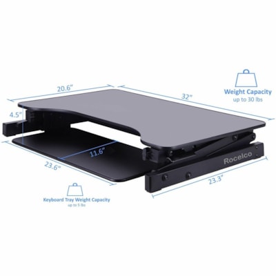 Rocelco 32"W-16.75"H Adjustable Desk Riser-Medium Anti Fatigue Mat - Black le Desk Riser-Medium Anti Fati gue Mat