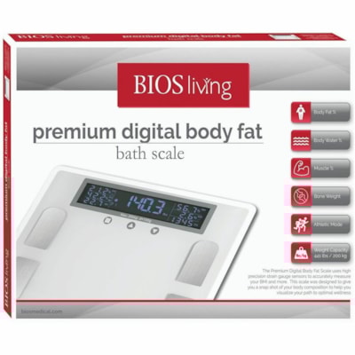 BIOS Living Premium Body Fat Scale - 441 lb (200034.24 g) / 440.92 lb (200000 g) Maximum Weight Capacity - Gray 441 LBS CAPACITY 7 DIFFERENT READINGS