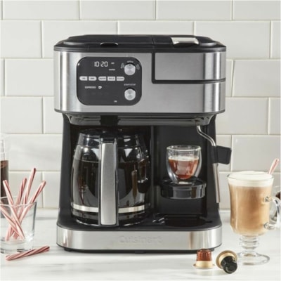 Cuisinart Coffee Center Barista Bar 4-In-1 Coffeemaker - Programmable - Water Filter - 2.13 L - 10 Cup(s) - Multi-serve - Coffee Strength Setting - K-Cup Pod/Capsule Brand - Timer - Silver, Stainless Steel - Metal, Stainless Steel Body - Glass Carafe - Charcoal Filter  