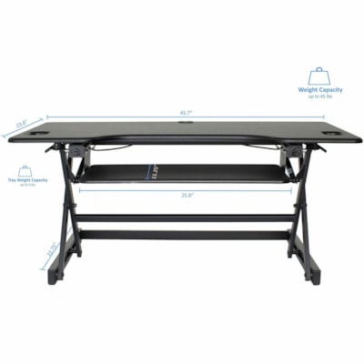 Rocelco 46"W-20"H Deluxe Adjustable Desk Riser-Mobile Floor Stand - Black - 1 Unit table Desk Riser-Mobile Floor Stand